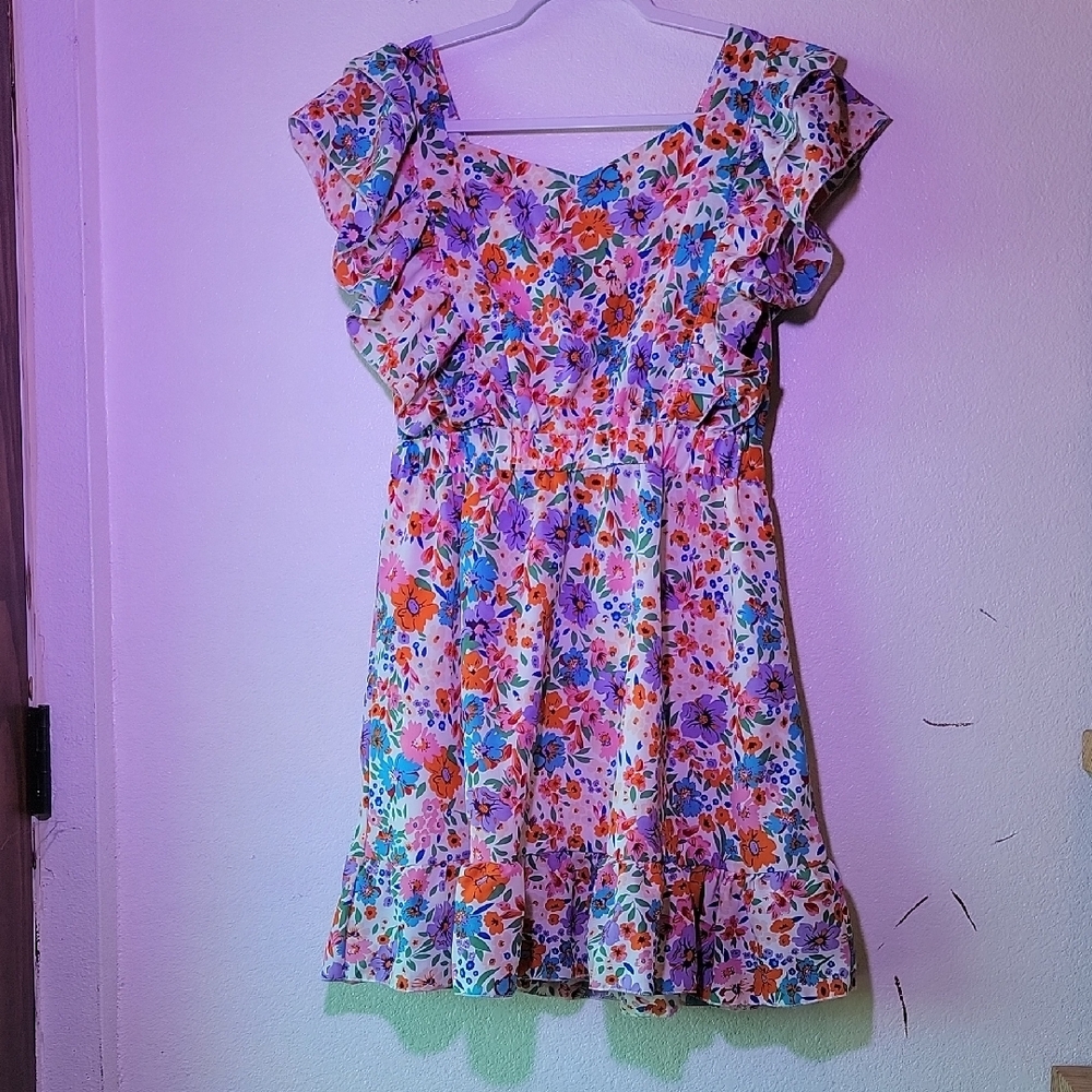 Floral Kids Dress with Ruffle Sleeves
